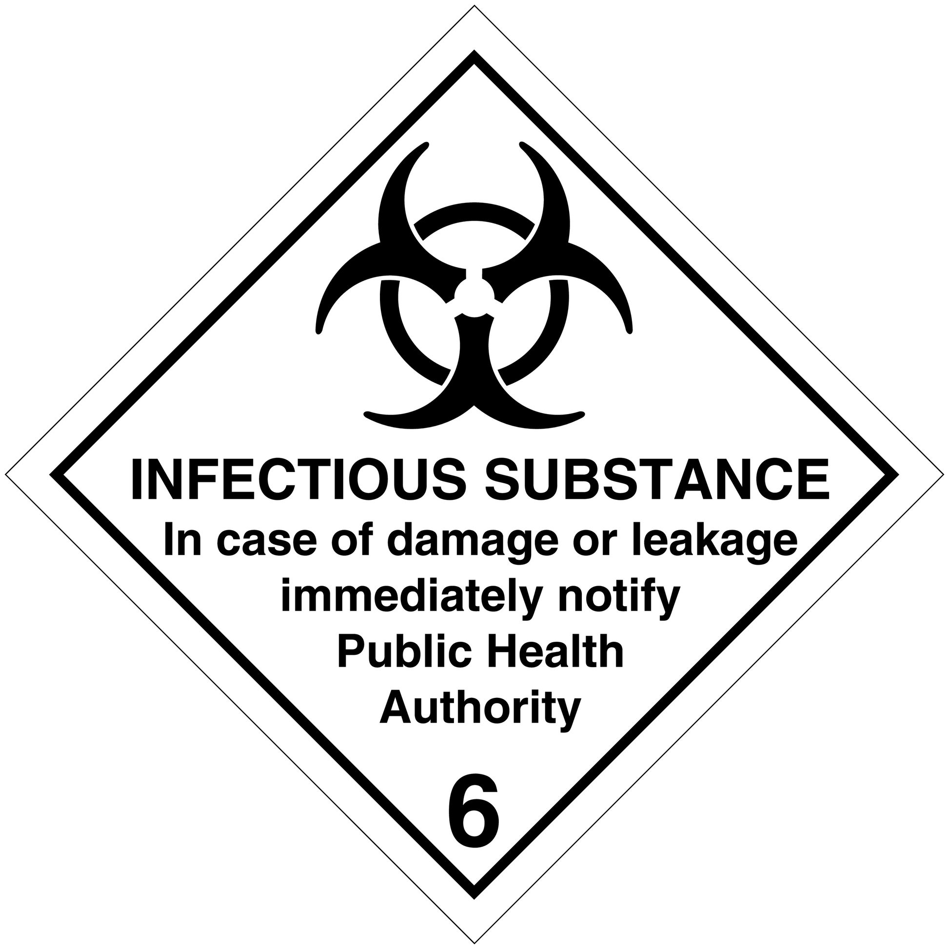 Biohazard infectious substance safety sign sticker with text and warning number 6