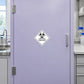 Infectious substance safety sign sticker with black biohazard symbol on white diamond