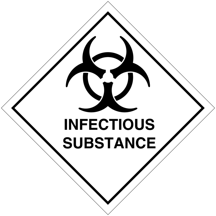 Hazardous safety sign sticker with biohazard symbol and "INFECTIOUS SUBSTANCE" text