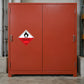 Hazard safety sign sticker with flame symbol and warning text on diamond shape