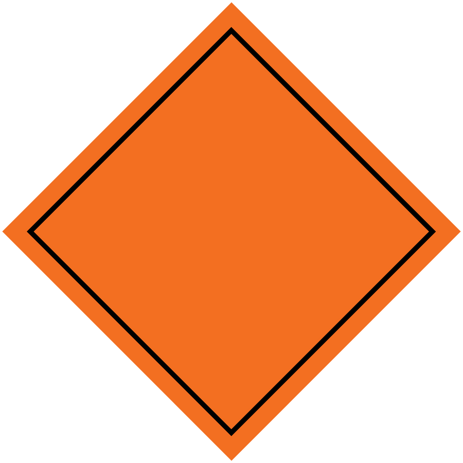Hazard warning sign sticker, orange diamond with black border