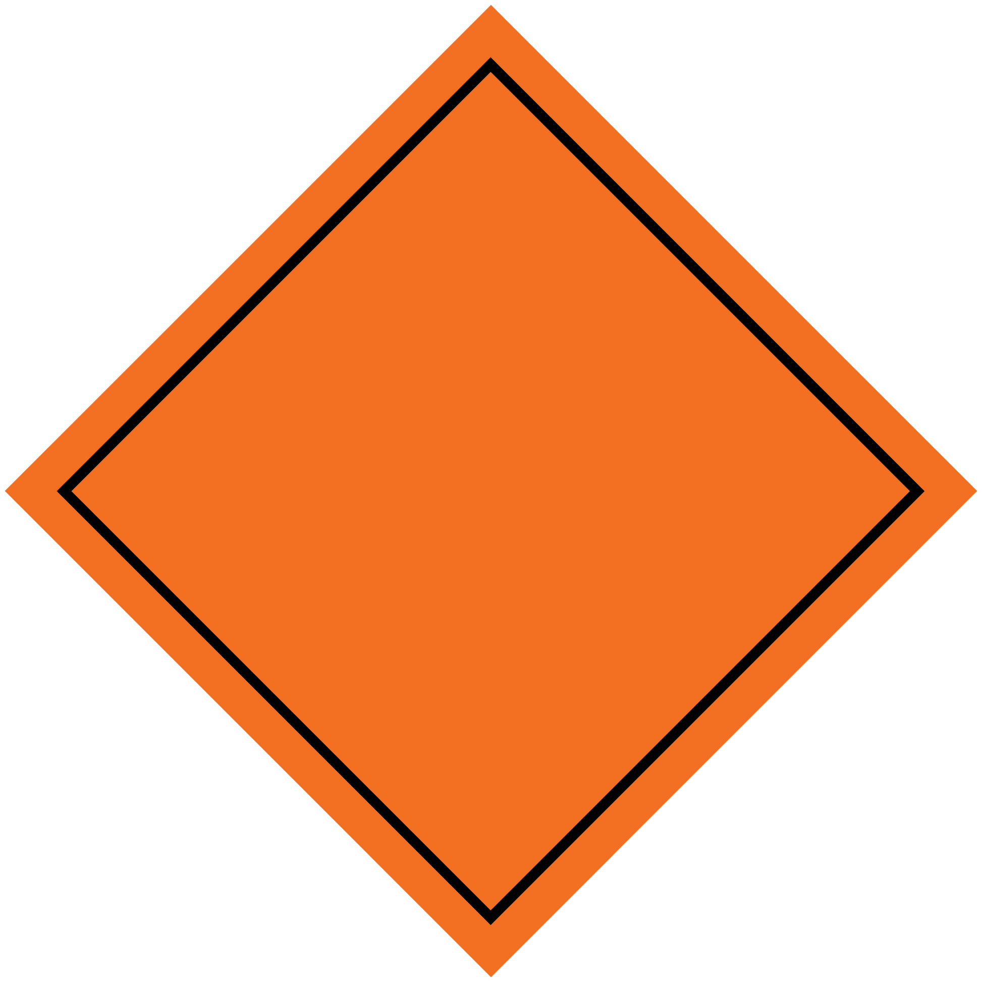 Hazard warning sign sticker, orange diamond with black border