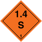 Orange hazardous sign sticker with black diamond border, 1.4 S 1 markings