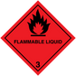 Flammable liquid hazard sign sticker, red diamond with flame icon and class 3 label
