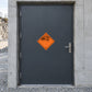 Hazardous safety sign sticker with orange radiation warning symbol