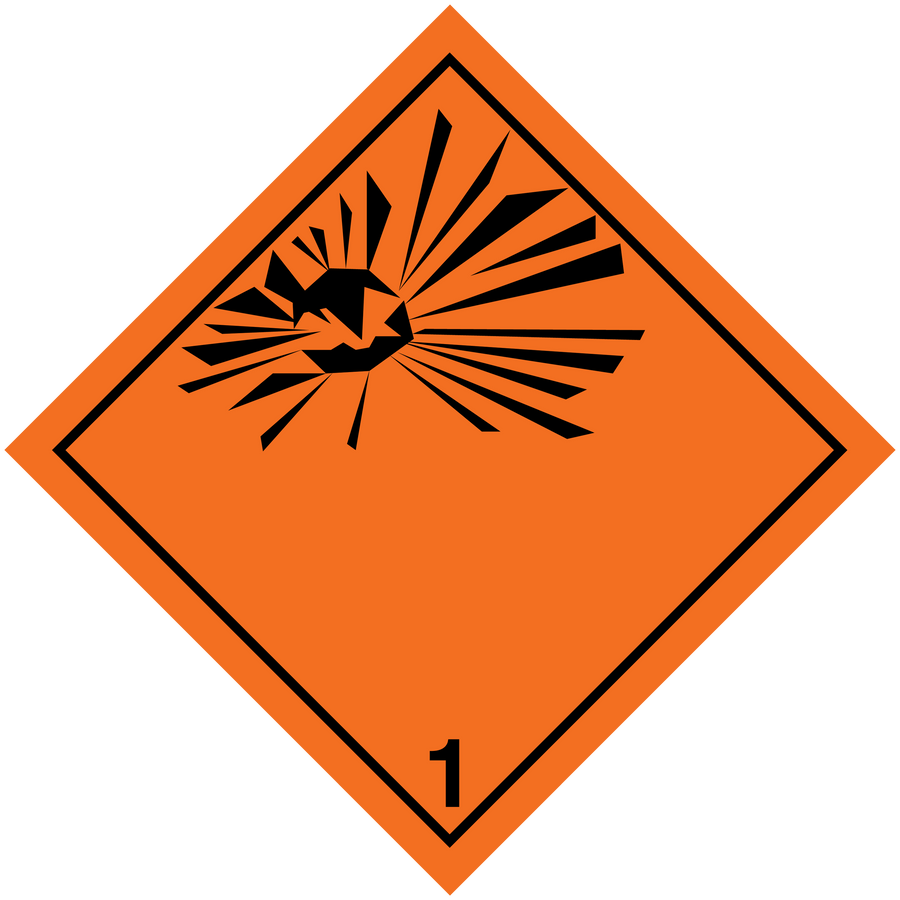 Hazard safety sign sticker, orange diamond with warning symbol and number 1