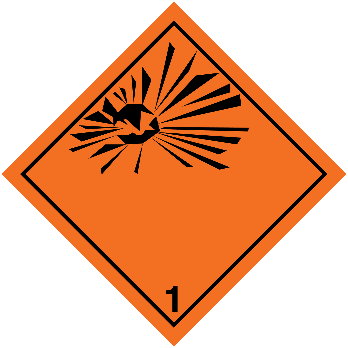 Hazard safety sign sticker, orange diamond with warning symbol and number 1