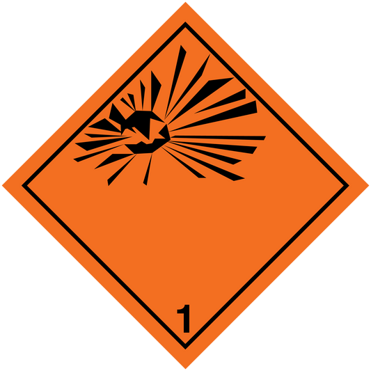 Hazard safety sign sticker, orange diamond with warning symbol and number 1