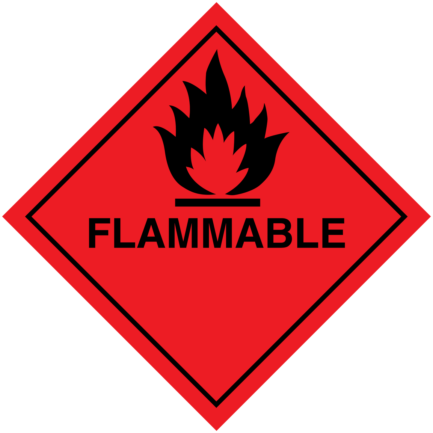Flammable hazardous sign sticker, red diamond with flame icon and FLAMMABLE text