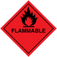 Flammable hazardous sign sticker, red diamond with flame icon and FLAMMABLE text
