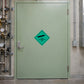 Non flammable gas safety sign sticker on green diamond hazard symbol