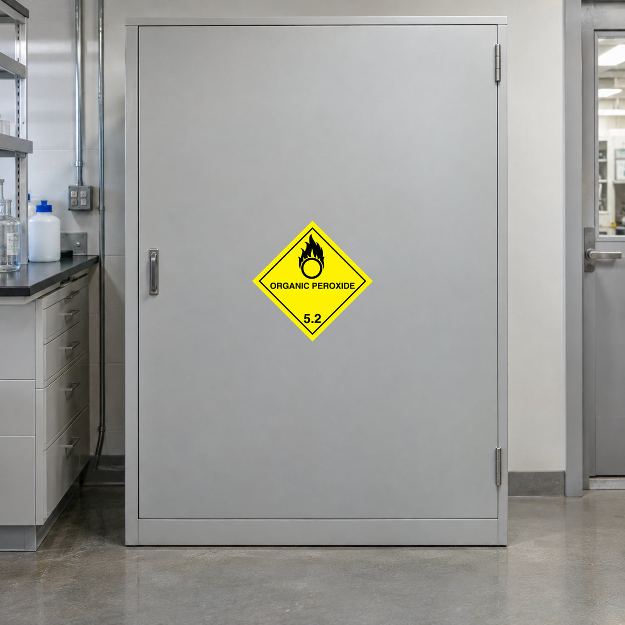 Hazardous safety sign sticker with organic peroxide symbol