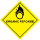Organic peroxide hazard sign sticker, yellow diamond with flame icon and text