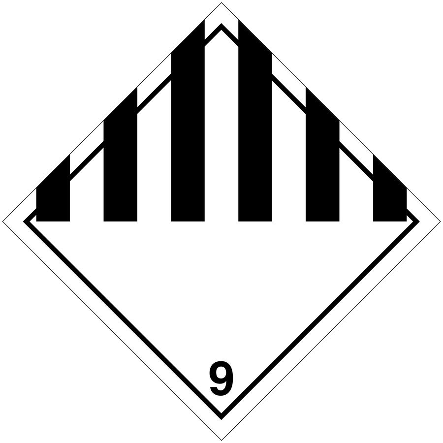 Hazardous safety sign sticker with black stripes and white field, number 9
