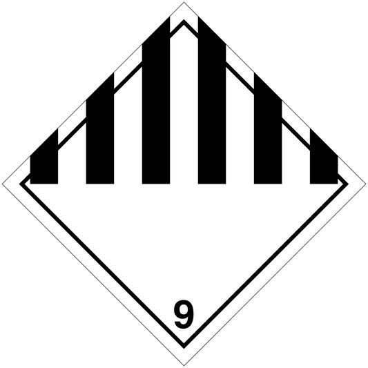 Hazardous safety sign sticker with black stripes and white field, number 9