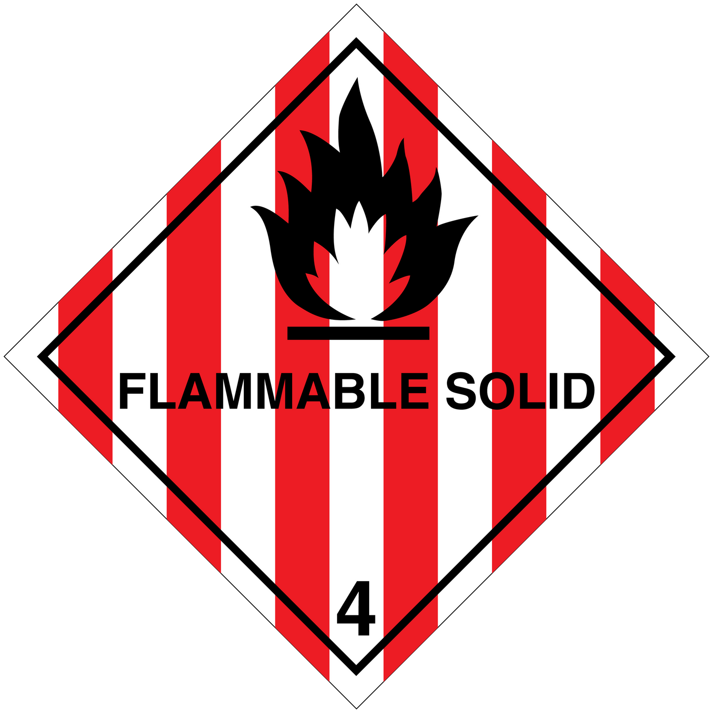Flammable solid hazard sticker: flame icon, FLAMMABLE SOLID text, class 4
