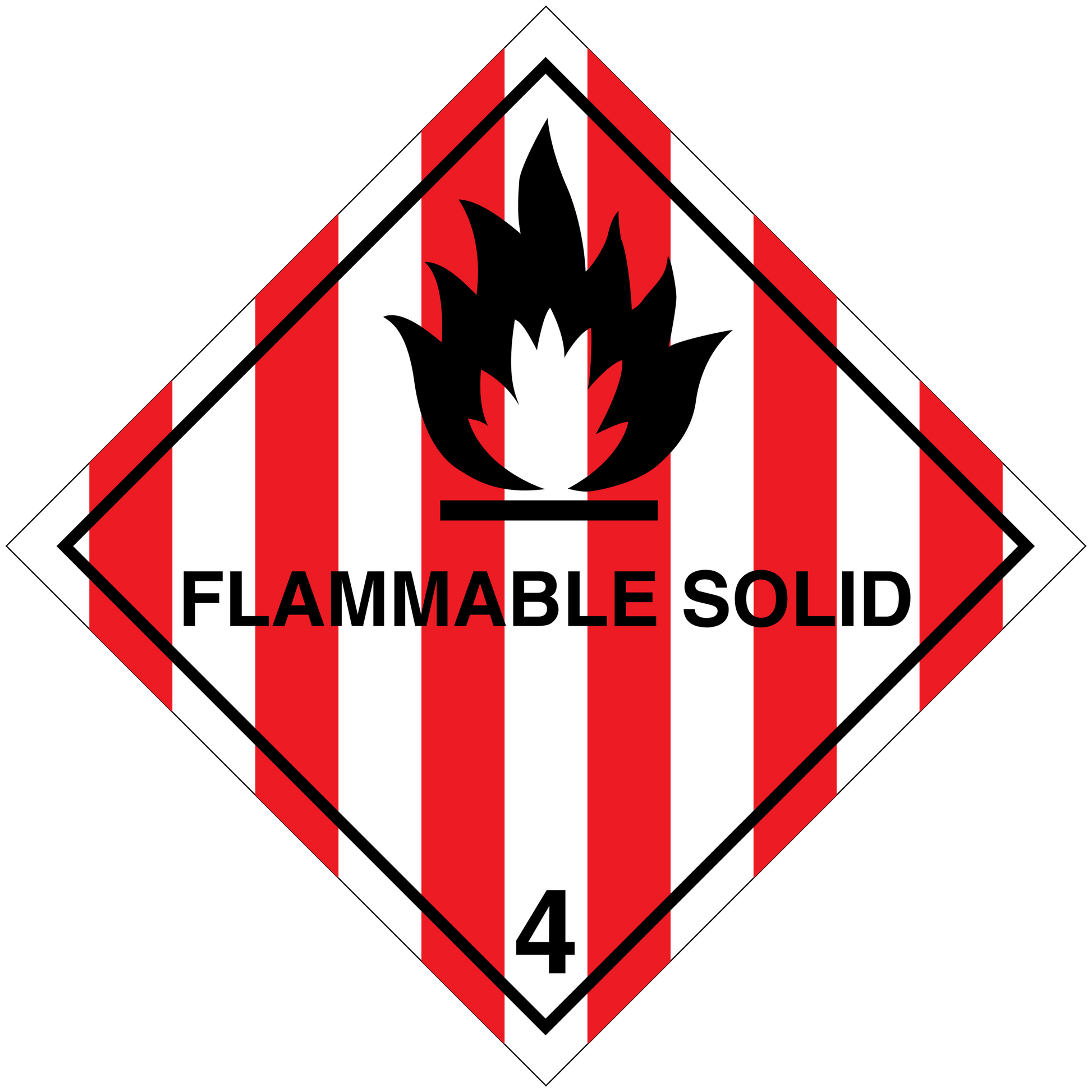Flammable solid hazard sticker: flame icon, FLAMMABLE SOLID text, class 4