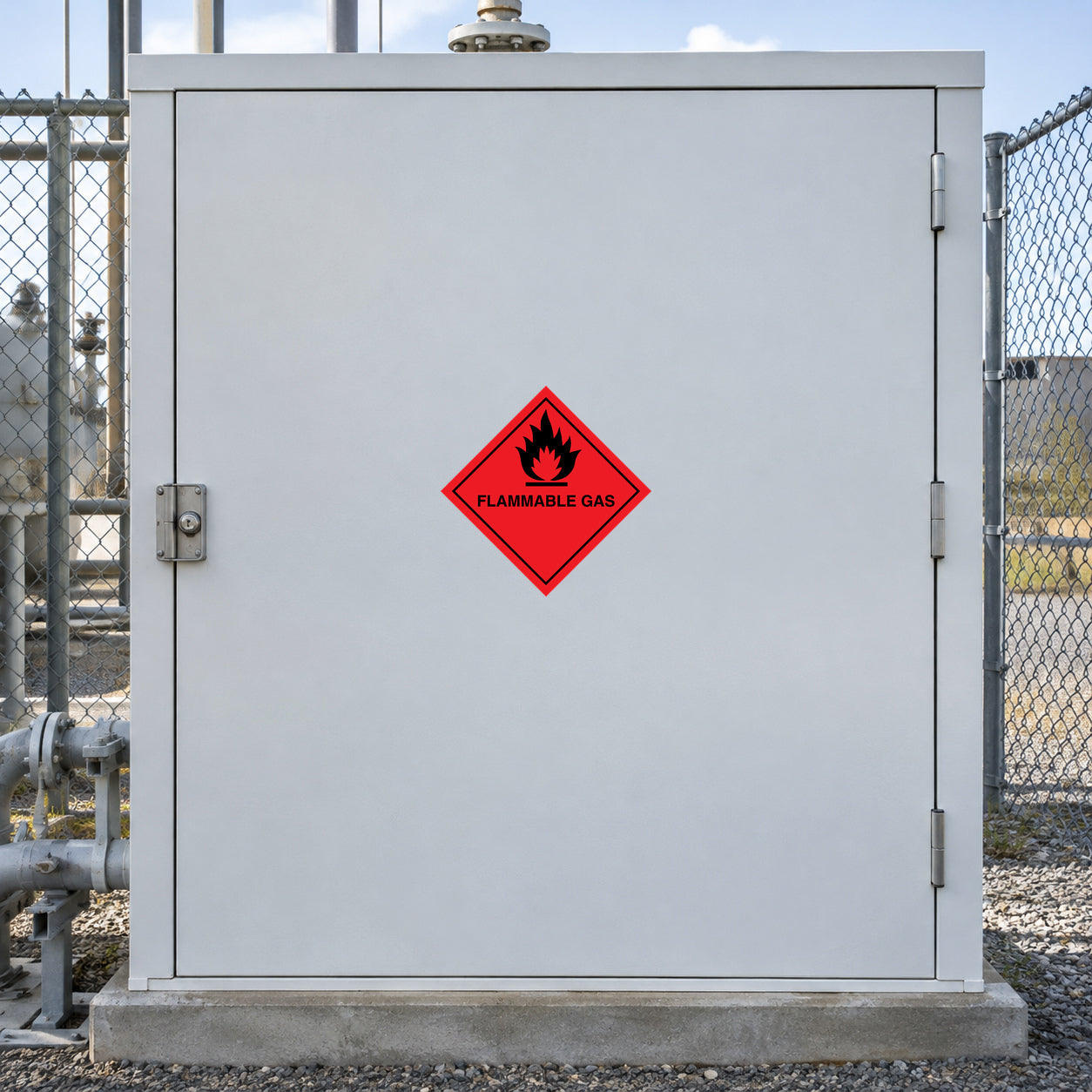 Flammable gas hazard sign sticker, red diamond with flame and FLAMMABLE GAS text