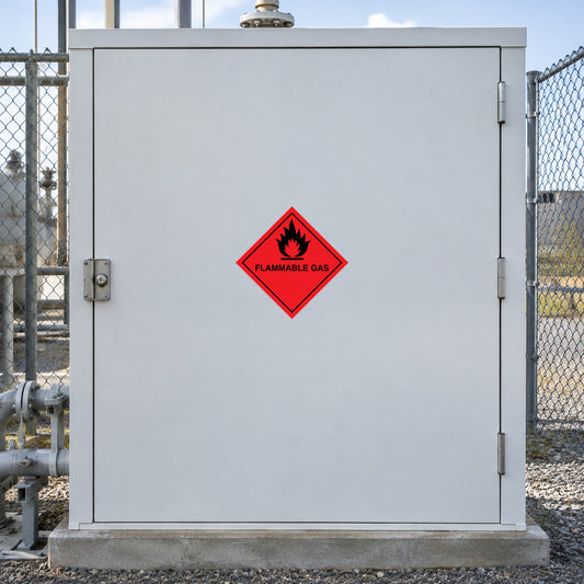 Flammable gas hazard sign sticker, red diamond with flame and FLAMMABLE GAS text