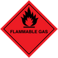 Flammable gas hazard sign sticker, red diamond with flame icon and black text