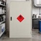 Hazard safety sign sticker with flammable liquid warning in red diamond