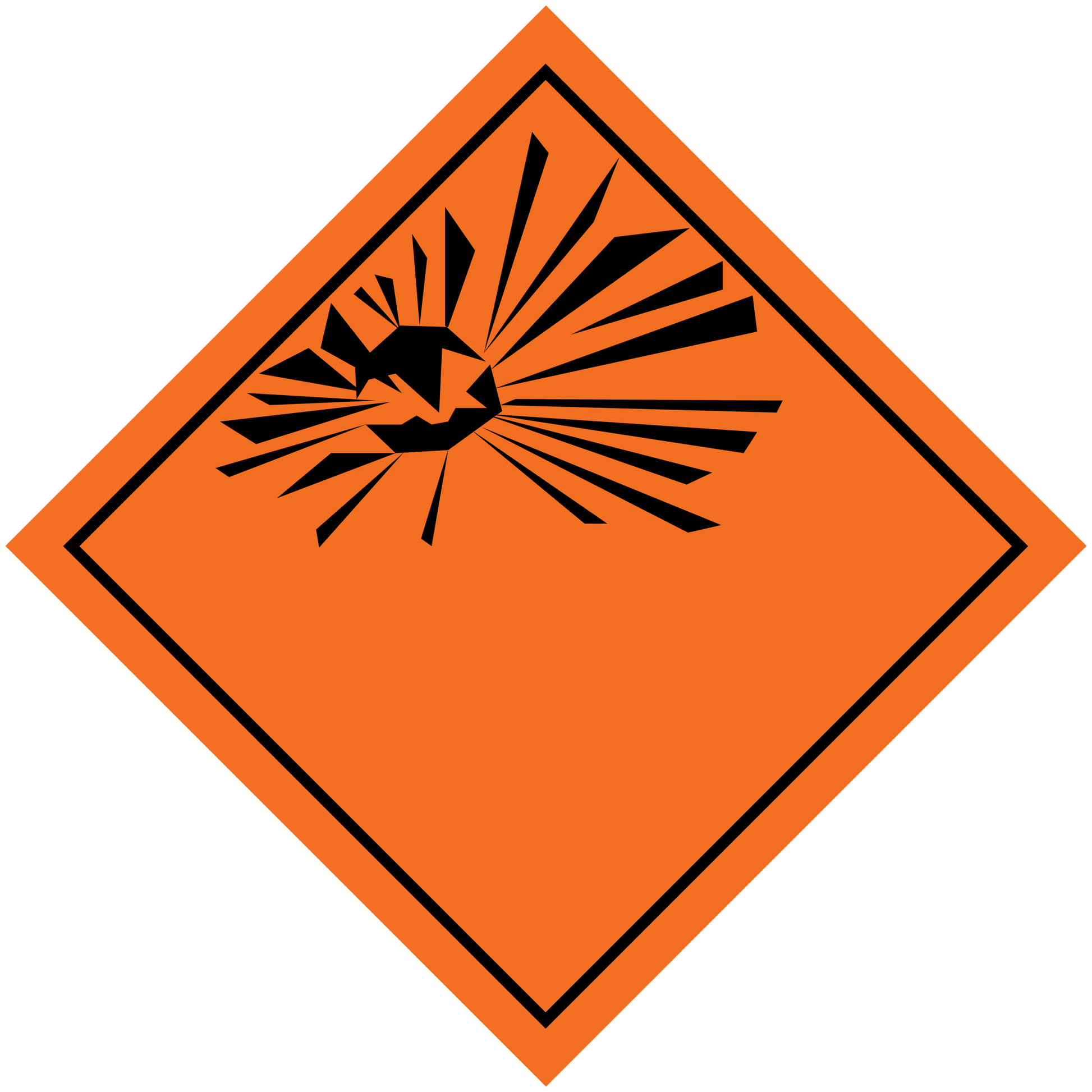 Orange hazardous sign sticker with black explosion symbol in diamond