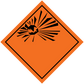 Orange hazardous sign sticker with black explosion symbol in diamond