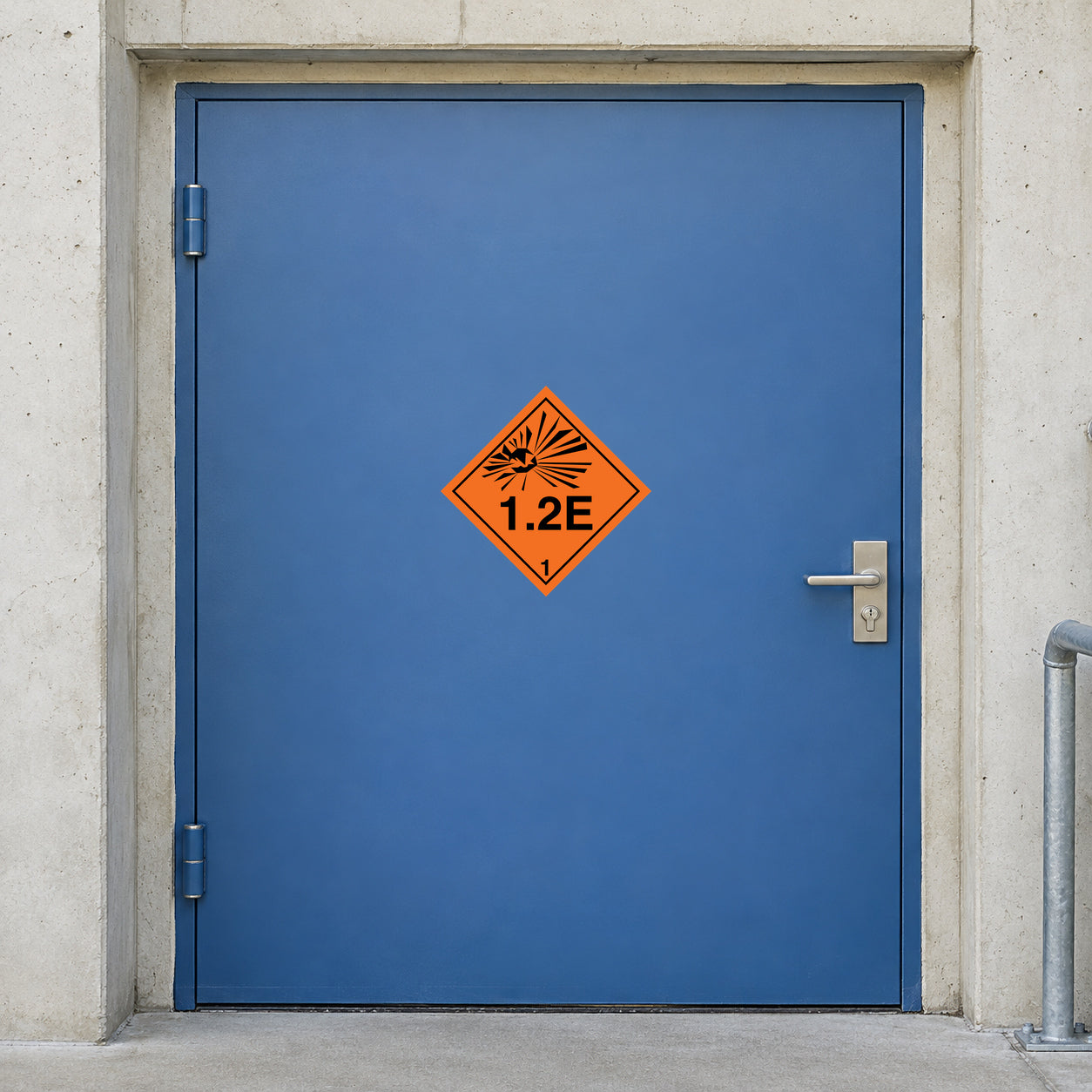Hazard warning sign sticker with orange diamond symbol marked “1.2E”
