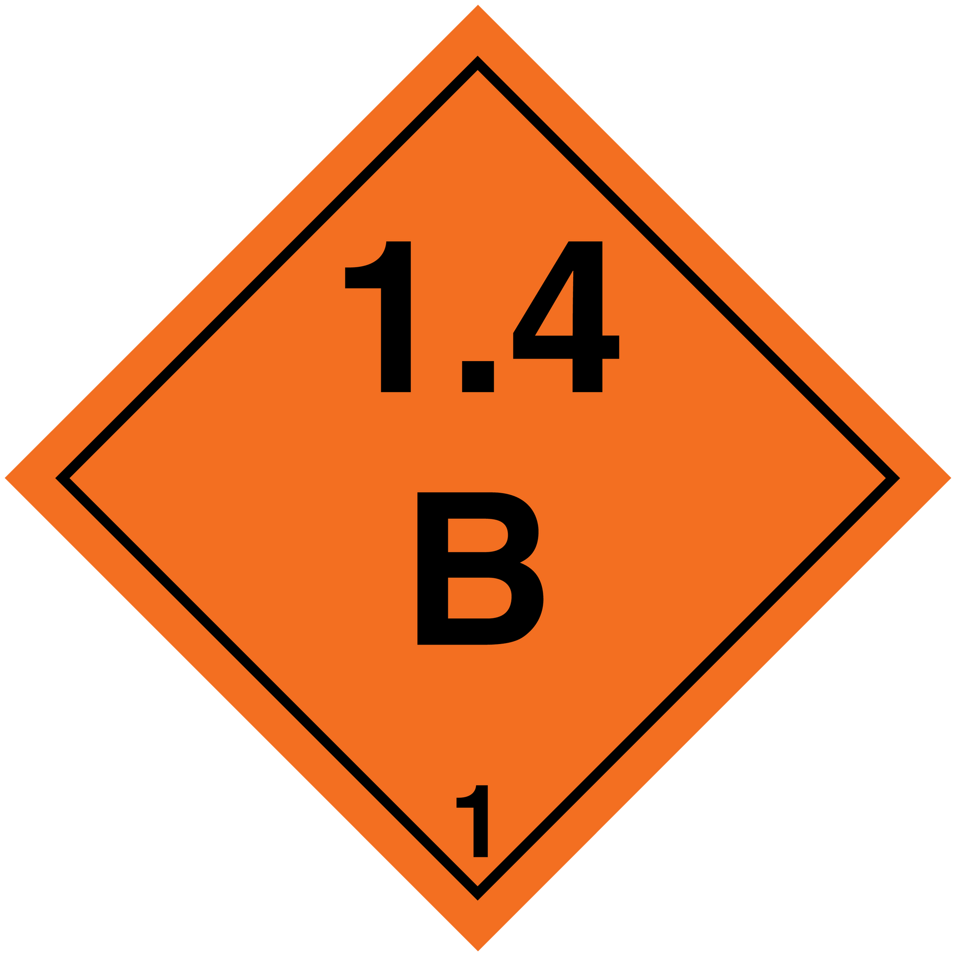 Hazard safety sign sticker, orange diamond with black border, 1-4 B codes