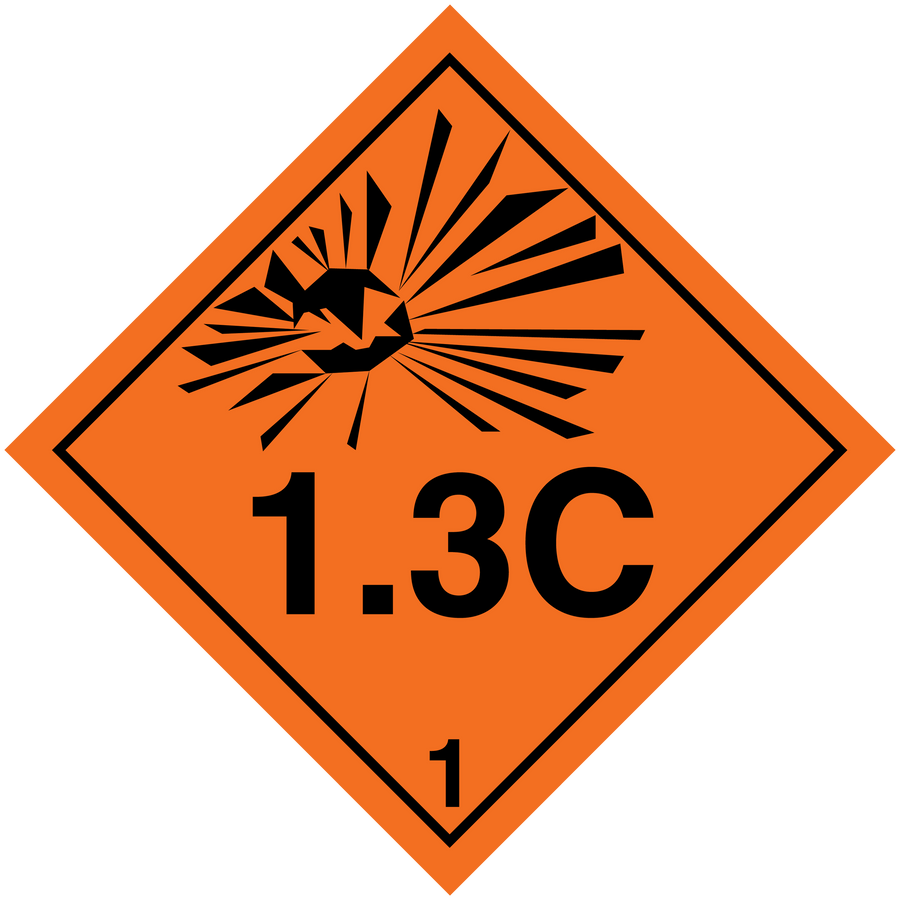 Orange hazardous safety sign sticker with radiation symbol and “1.3C” text