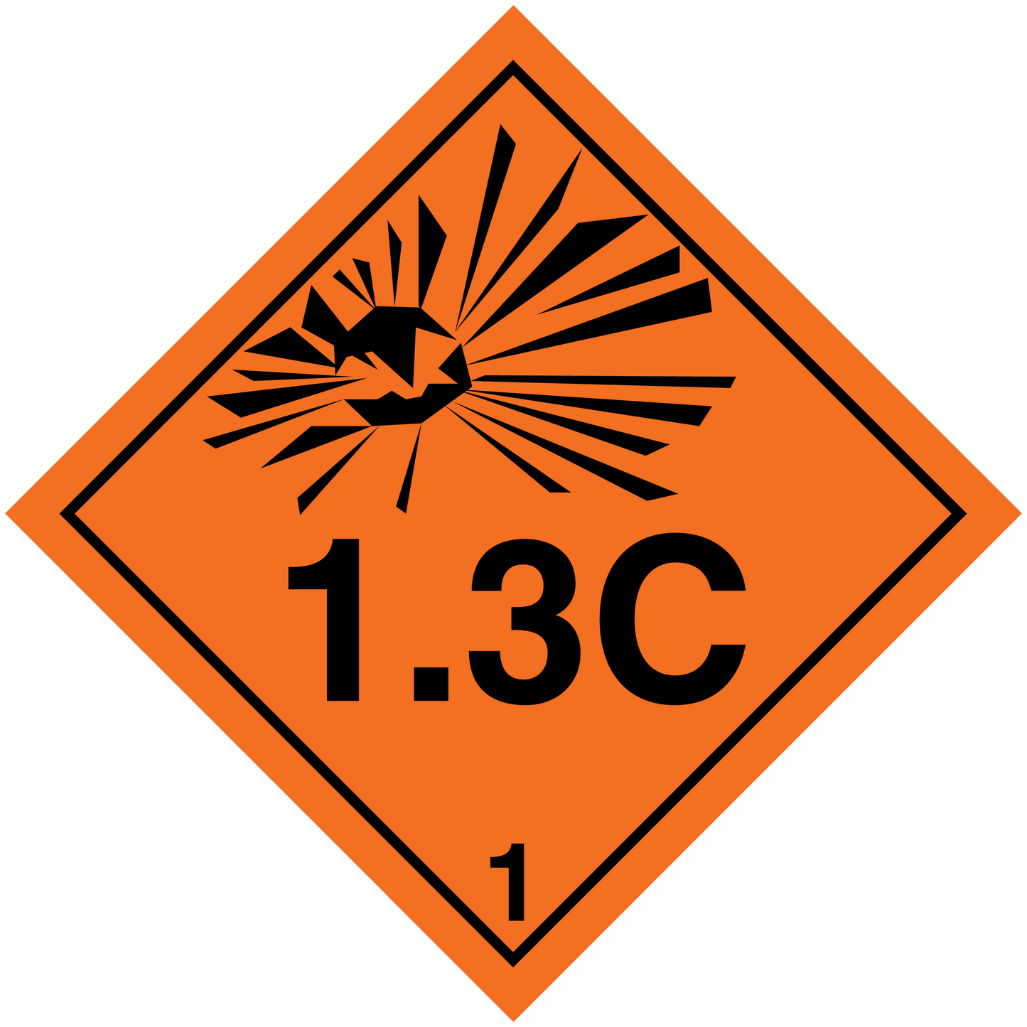 Orange hazardous safety sign sticker with radiation symbol and “1.3C” text