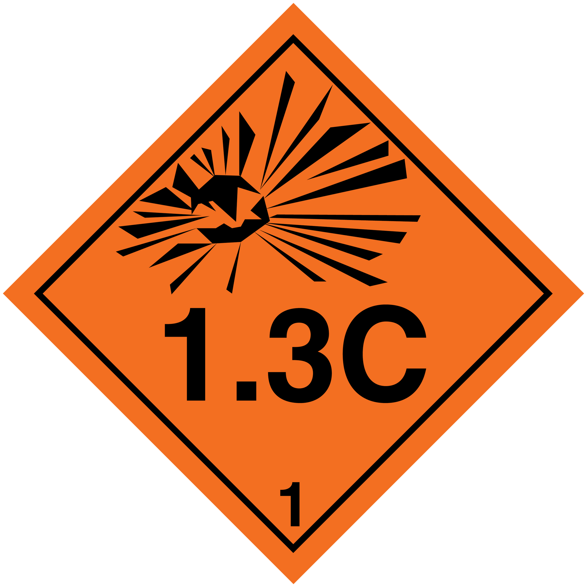 Orange hazardous safety sign sticker with radiation symbol and “1.3C” text