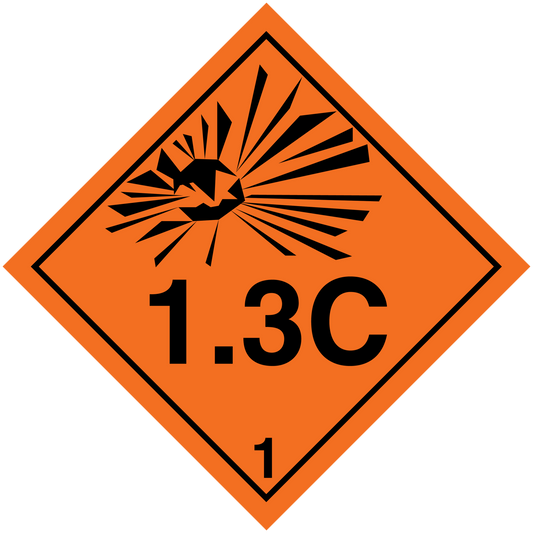 Orange hazardous safety sign sticker with radiation symbol and “1.3C” text
