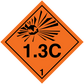 Orange hazardous safety sign sticker with radiation symbol and “1.3C” text