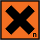 Hazardous safety sign sticker with orange background and bold black X warning symbol
