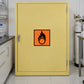 Hazard safety sign sticker with orange flame warning icon