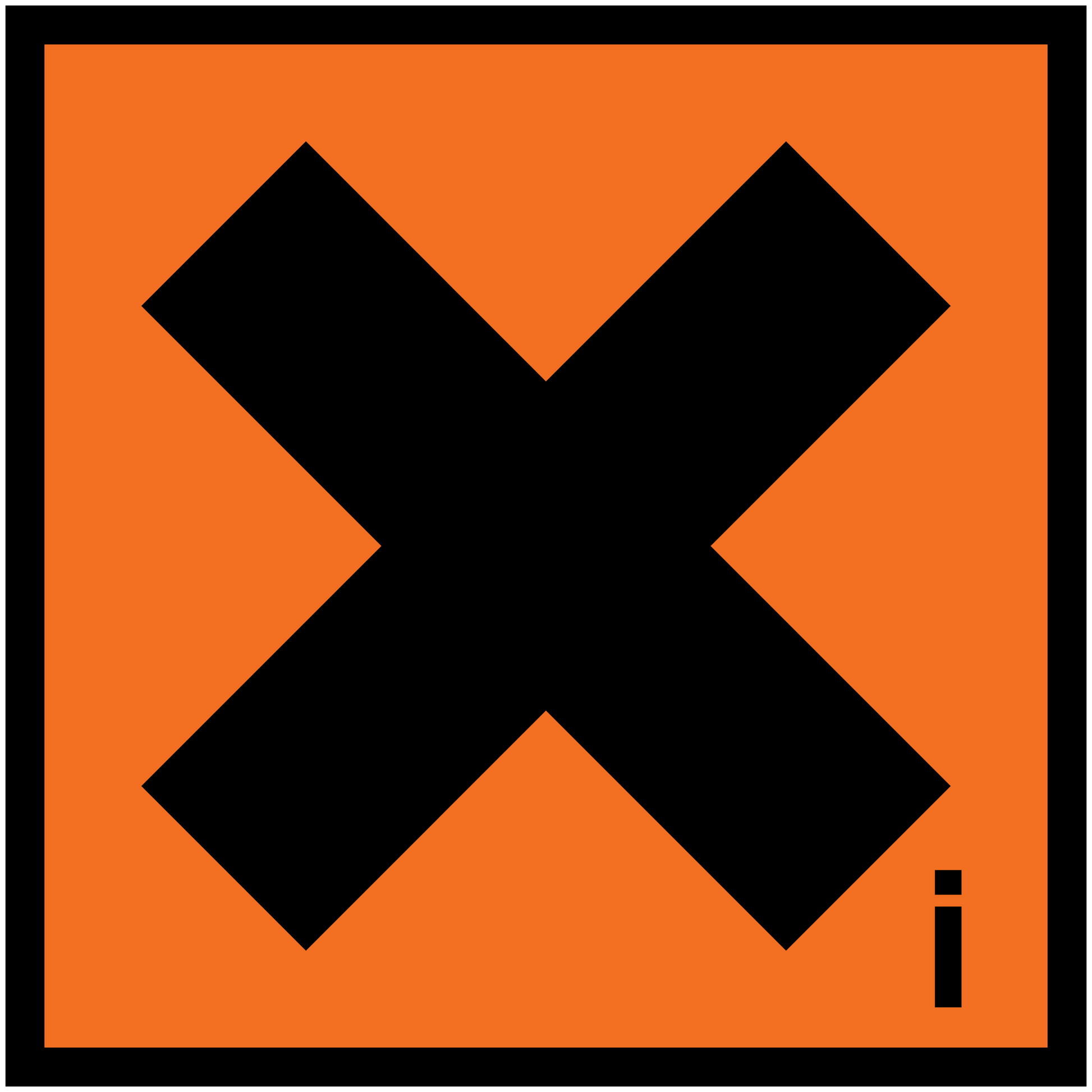 Hazard sign sticker with black X on orange square
