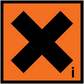 Hazard sign sticker with black X on orange square