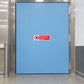 Safety sign sticker with red no-forklift symbol and text: prohibited beyond this point