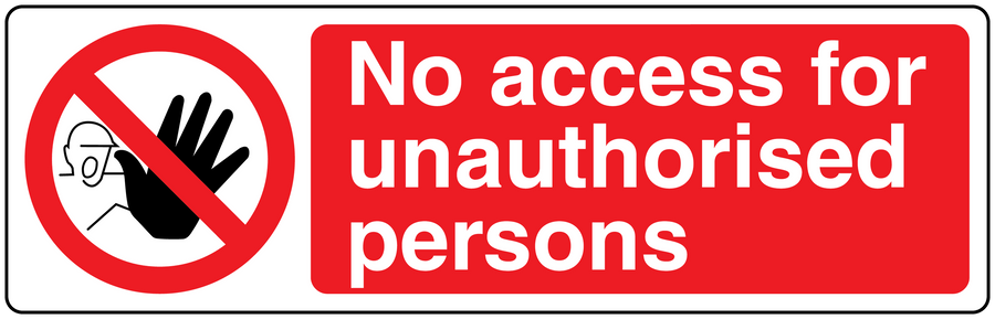 Safety sign sticker: 'No access for unauthorised persons' with crossed-out hand