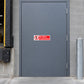 No safety sign sticker reading “No entry to pedestrians” with red circle and slash