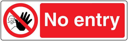 No entry safety sign sticker with red background and crossed hand icon