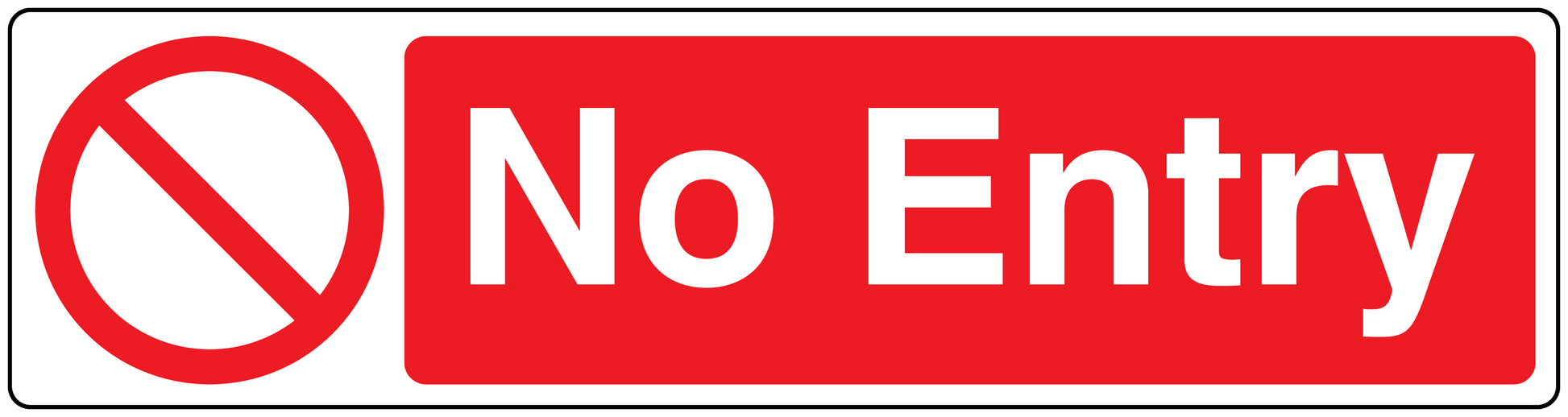 No entry safety sign sticker, red with white text and prohibition slash icon