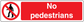 No pedestrians safety sign sticker, red with white text and walking icon slash