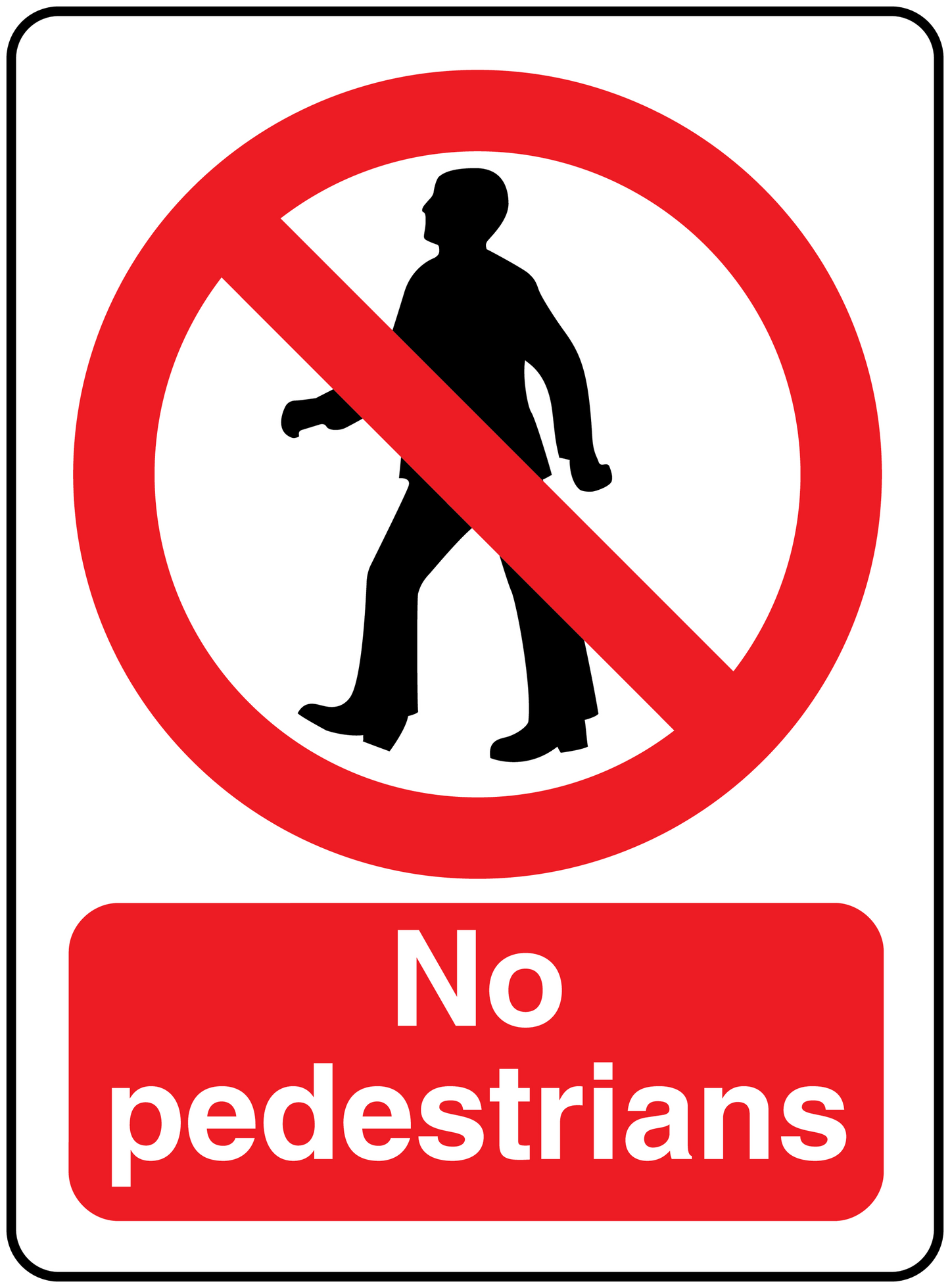 No pedestrians safety sign sticker with red no-walk icon and white text