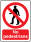 No pedestrians safety sign sticker with red no-walk icon and white text