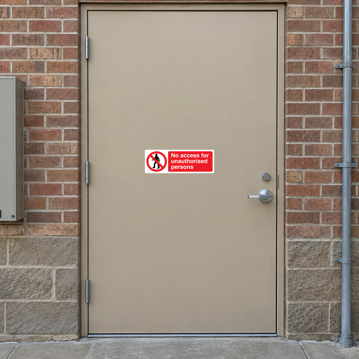 Safety sign sticker with red crossed figure and text: No access for unauthorized persons