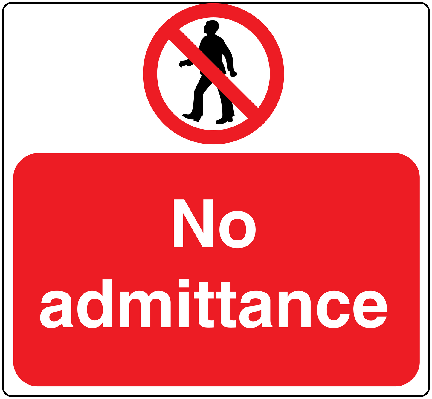 Red "No admittance" safety sign sticker with prohibited person icon