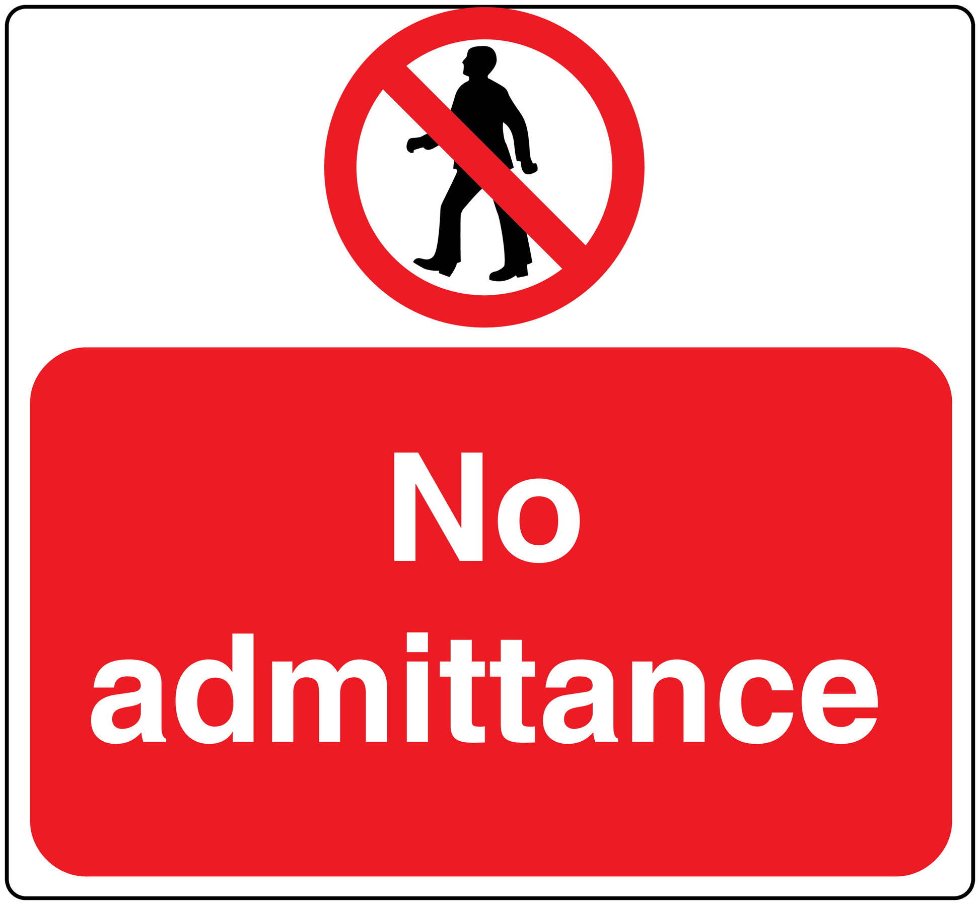 Red "No admittance" safety sign sticker with prohibited person icon