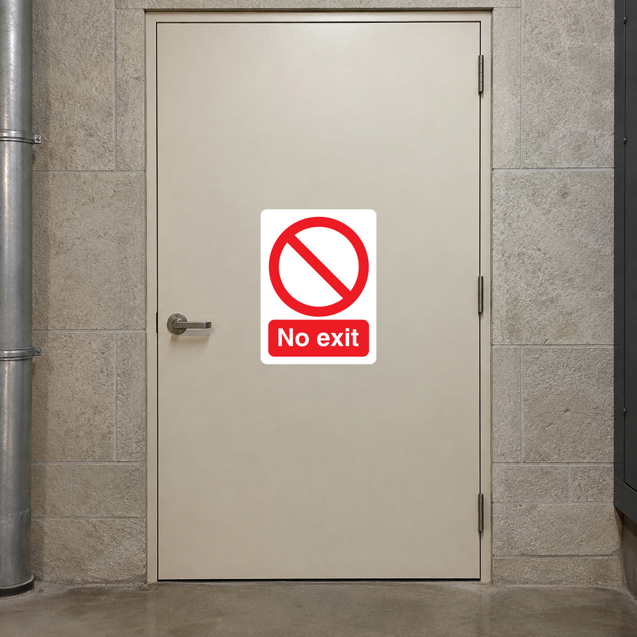 White no exit safety sign sticker with red prohibition symbol
